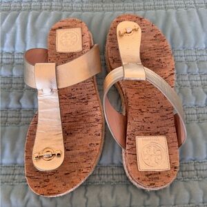 Tory Burch Gold Sandals with Cork Sole